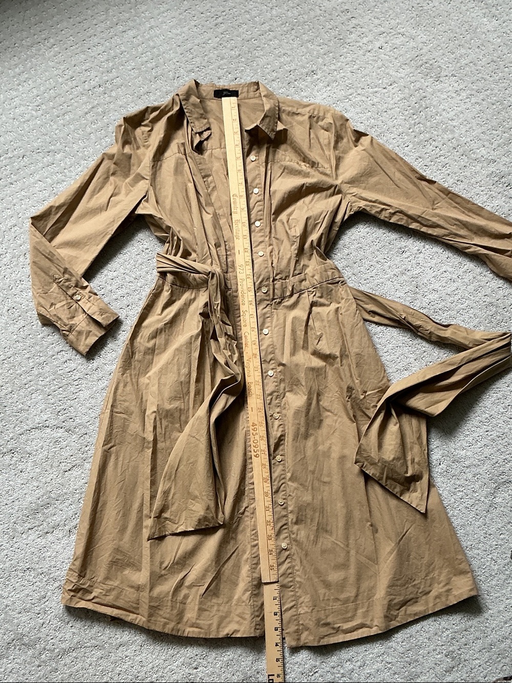 J Crew Classic Tan Button-Front Trench Shirt Dress